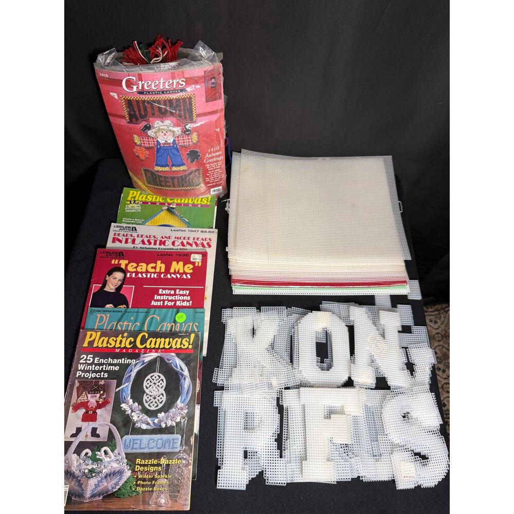 Plastic Canvas Bundle, Scare Crow Appliques Holiday Bears Keepsakes Letters